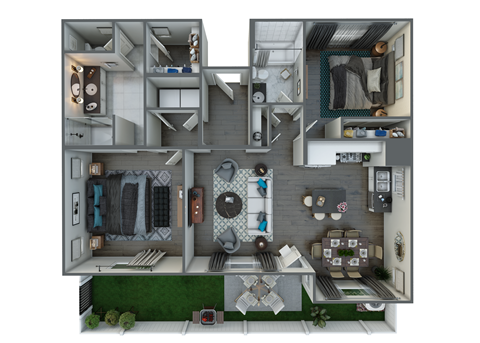 Floor plan for 2 beds, 2 baths, 1271 sqft